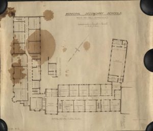 The plans for the ground and first floor of the 1928 reconstruction and new building
